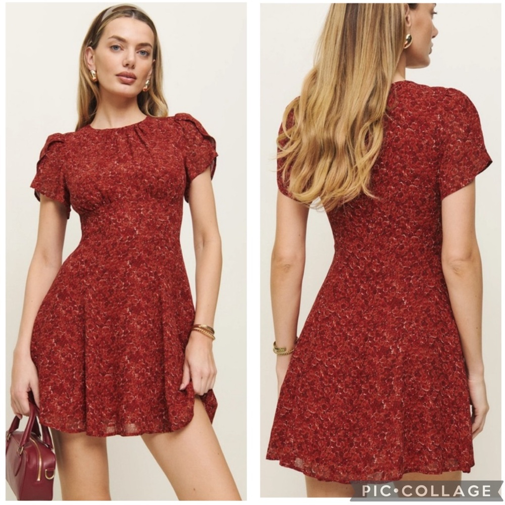 Reformation Burgundy Floral Mini Dress
